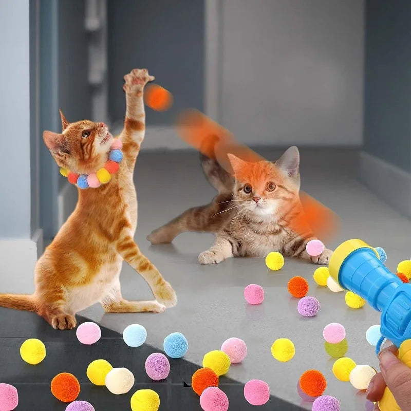 CatCannon Katzenspielzeug – Handlicher Pompom-Werfer für aktiven Spielspaß