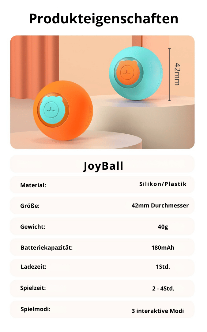 JoyBall Interaktives Katzenspielzeug – Selbstrollender Ball mit LED-Licht